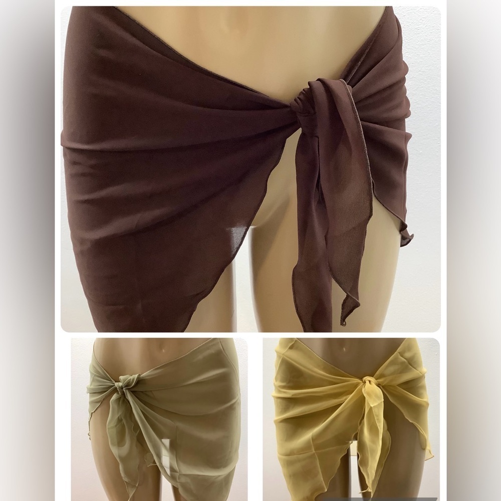 Zuliana Earth Tones Chic Sheer Sarong Wrap Skirt Bundle Of 3. New